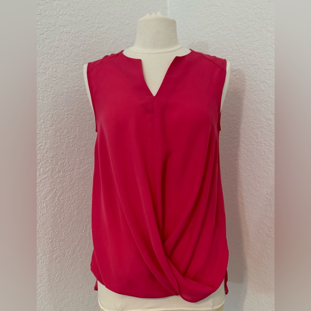 NEW Laundry by Shelli Segal Bright Pink Draped Sleeveless V Cut Tank Size Small